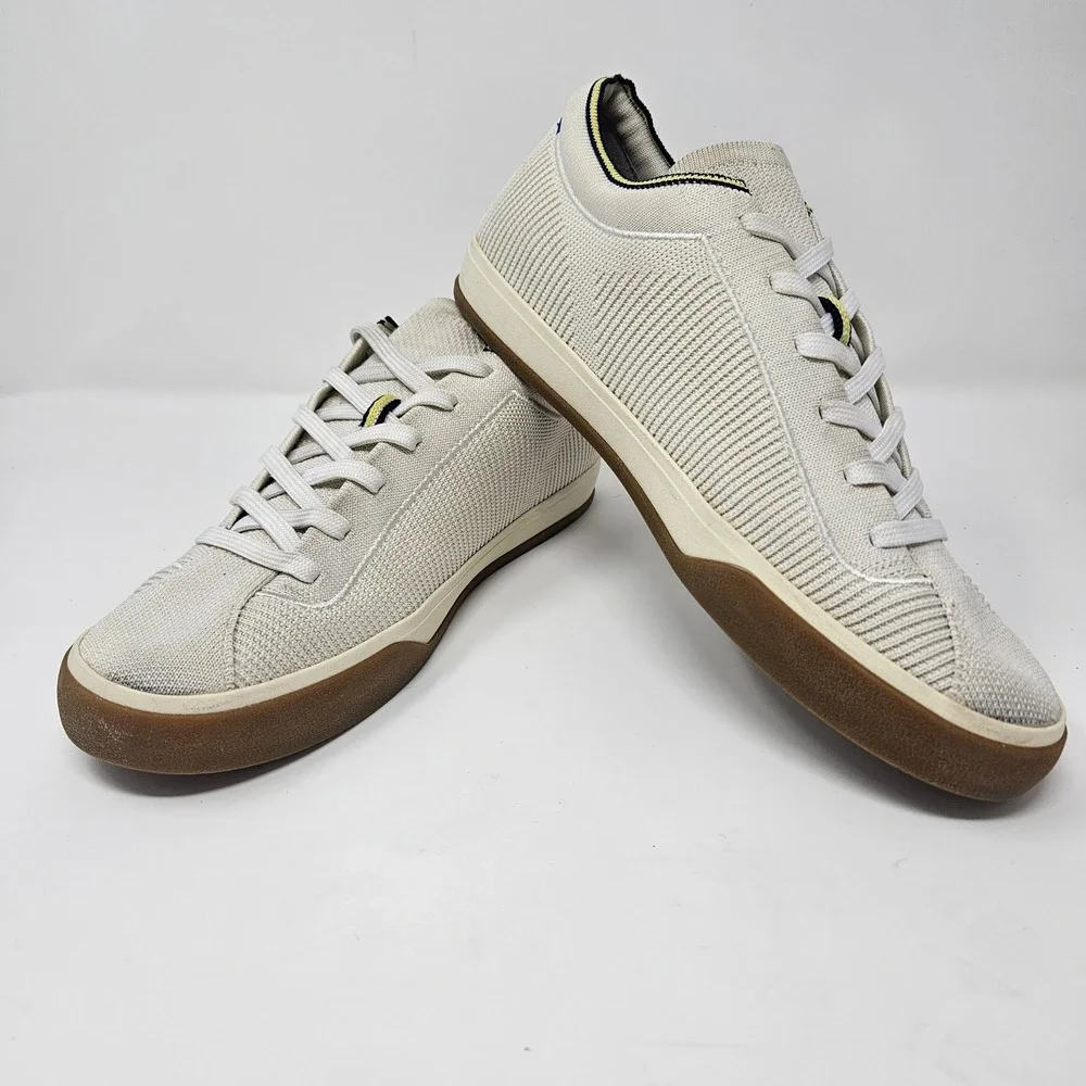 Rothys RS01 Mens Sneakers Bone White Knit Lace Up Gum Sole Low Top Shoes Size 10